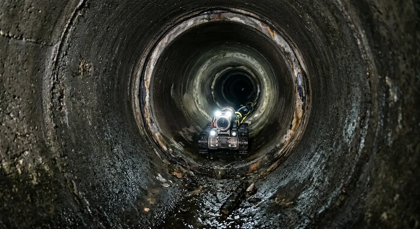 Robotic sewer camera inspecting pipe interior for Drain Snake Service in Columbus